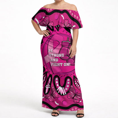 Personalised Australia Breast Cancer Off Shoulder Maxi Dress Pink Boxing Ribbon Be Strong And Fight On