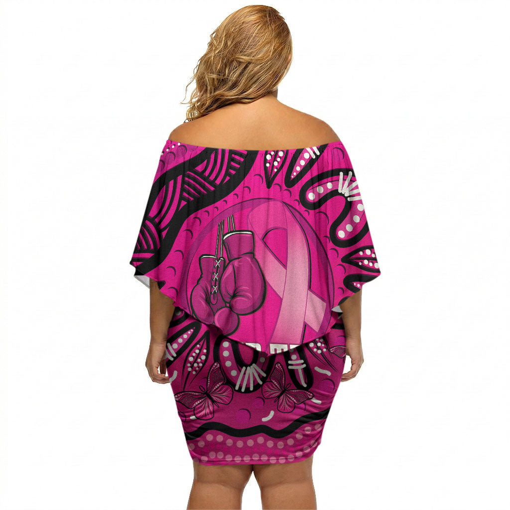Personalised Australia Breast Cancer Off Shoulder Short Dress Pink Boxing Ribbon Be Strong And Fight On