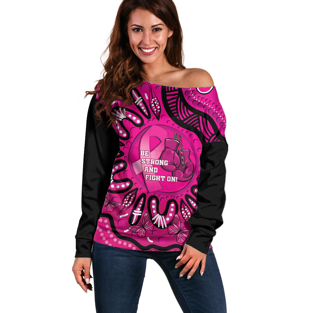 Personalised Australia Breast Cancer Off Shoulder Sweater Pink Boxing Ribbon Be Strong And Fight On