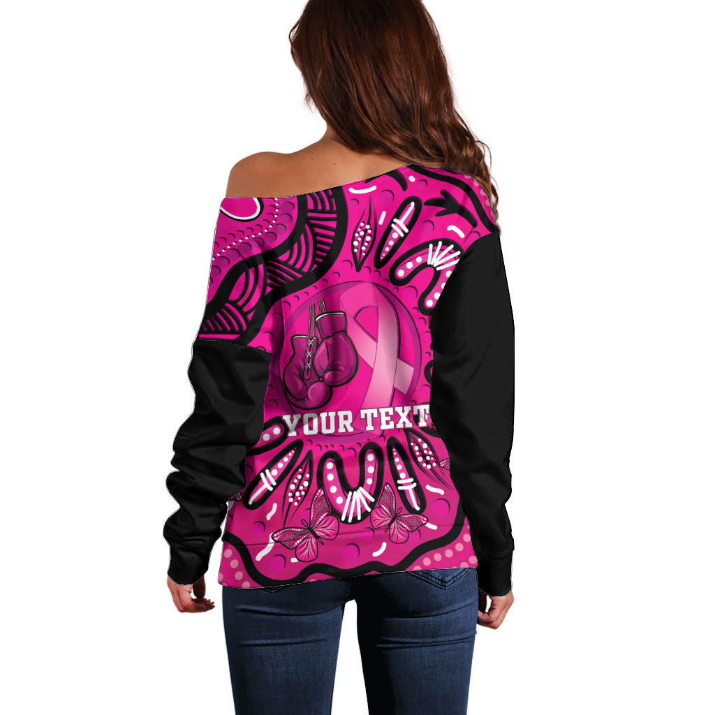 Personalised Australia Breast Cancer Off Shoulder Sweater Pink Boxing Ribbon Be Strong And Fight On