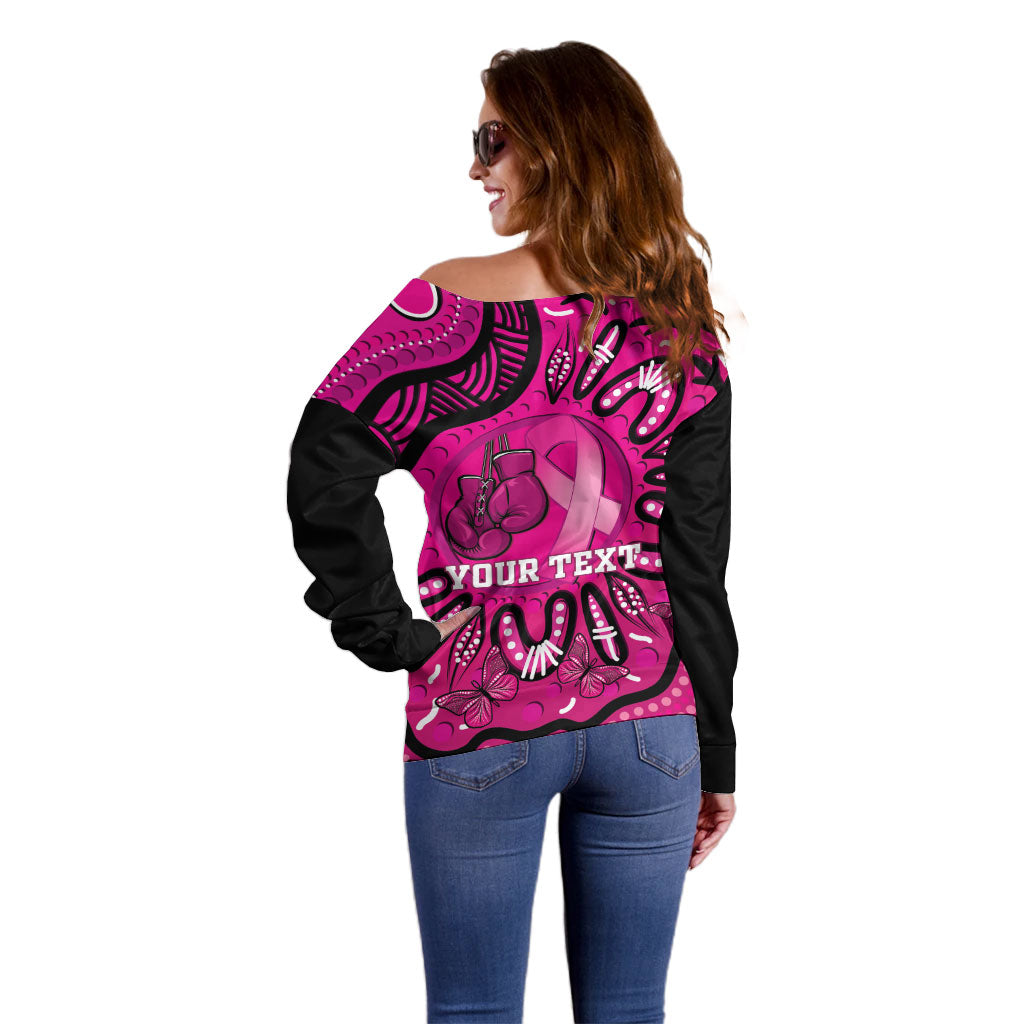 Personalised Australia Breast Cancer Off Shoulder Sweater Pink Boxing Ribbon Be Strong And Fight On