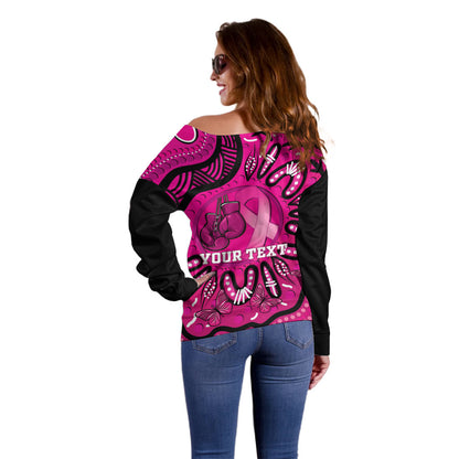 Personalised Australia Breast Cancer Off Shoulder Sweater Pink Boxing Ribbon Be Strong And Fight On