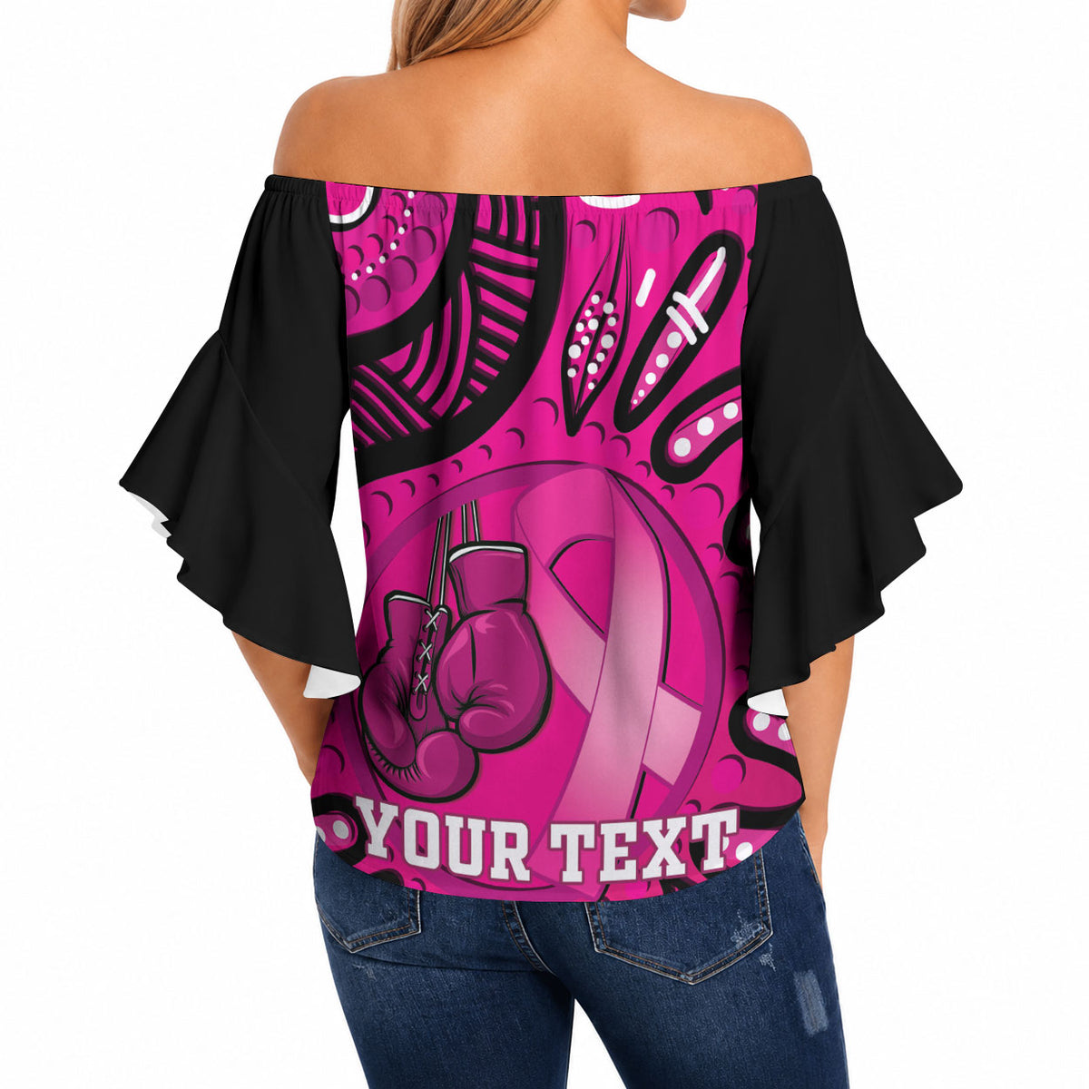 Personalised Australia Breast Cancer Off Shoulder Wrap Waist Top Pink Boxing Ribbon Be Strong And Fight On