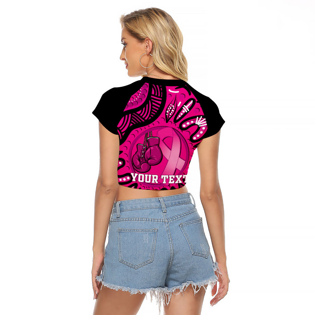 Personalised Australia Breast Cancer Raglan Cropped T Shirt Pink Boxing Ribbon Be Strong And Fight On