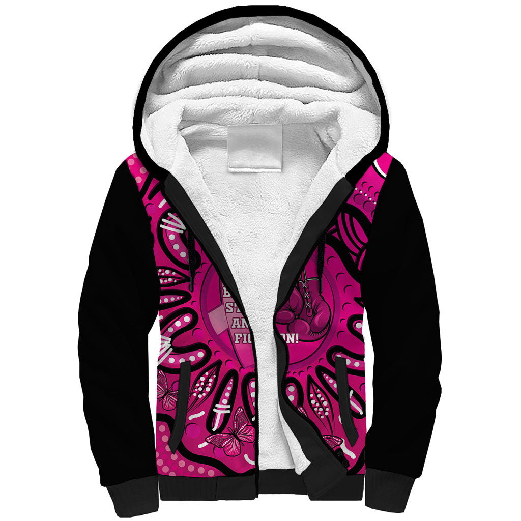 Personalised Australia Breast Cancer Sherpa Hoodie Pink Boxing Ribbon Be Strong And Fight On
