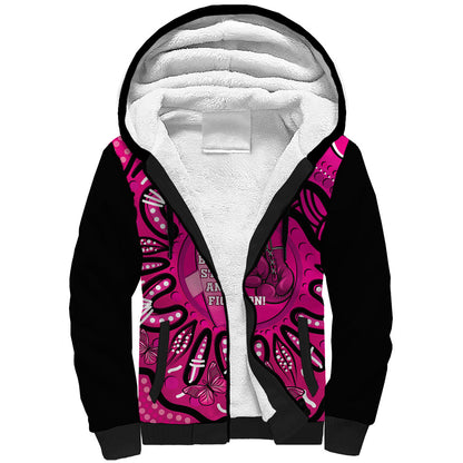 Personalised Australia Breast Cancer Sherpa Hoodie Pink Boxing Ribbon Be Strong And Fight On