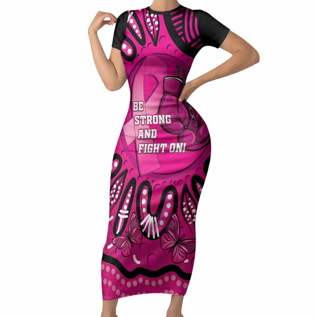 Personalised Australia Breast Cancer Short Sleeve Bodycon Dress Pink Boxing Ribbon Be Strong And Fight On