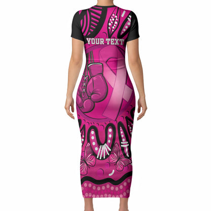 Personalised Australia Breast Cancer Short Sleeve Bodycon Dress Pink Boxing Ribbon Be Strong And Fight On