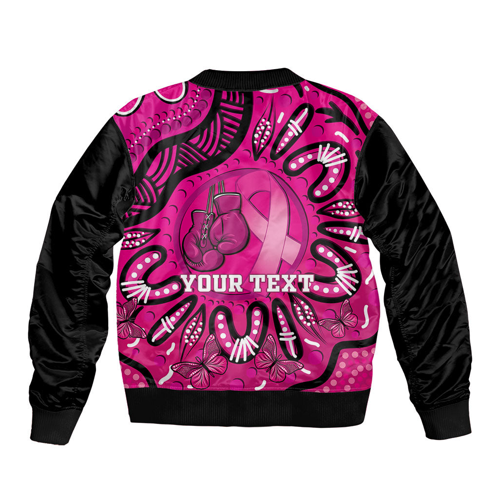 Personalised Australia Breast Cancer Sleeve Zip Bomber Jacket Pink Boxing Ribbon Be Strong And Fight On