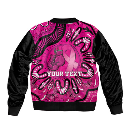 Personalised Australia Breast Cancer Sleeve Zip Bomber Jacket Pink Boxing Ribbon Be Strong And Fight On