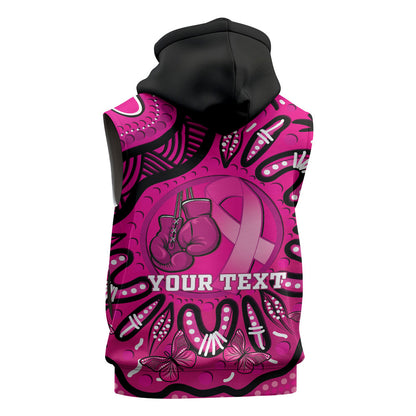 Personalised Australia Breast Cancer Sleeveless Hoodie Pink Boxing Ribbon Be Strong And Fight On