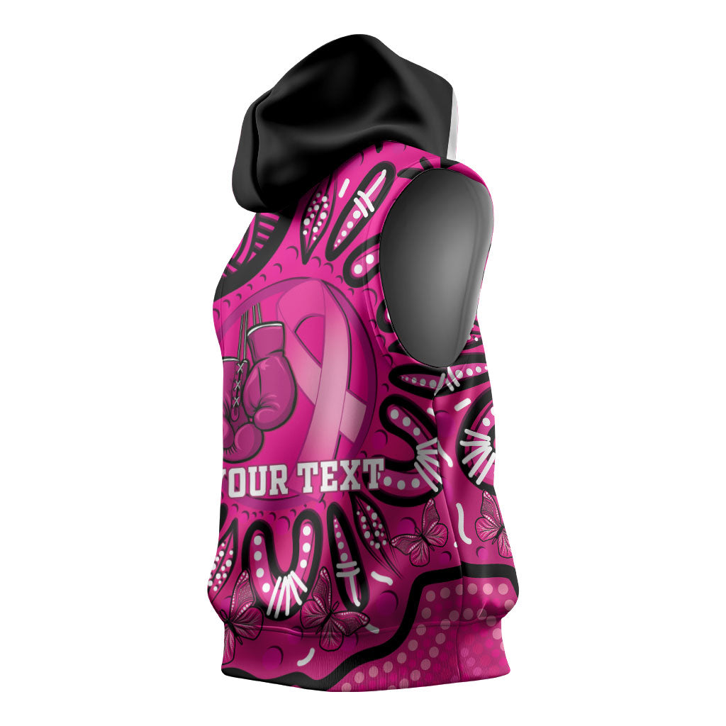 Personalised Australia Breast Cancer Sleeveless Hoodie Pink Boxing Ribbon Be Strong And Fight On
