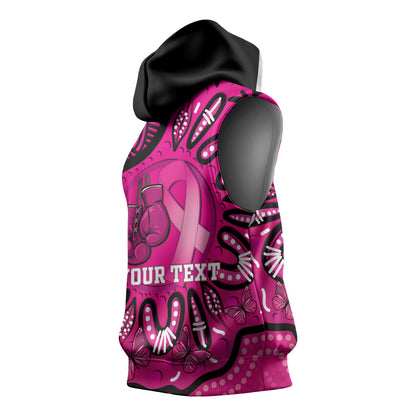 Personalised Australia Breast Cancer Sleeveless Hoodie Pink Boxing Ribbon Be Strong And Fight On