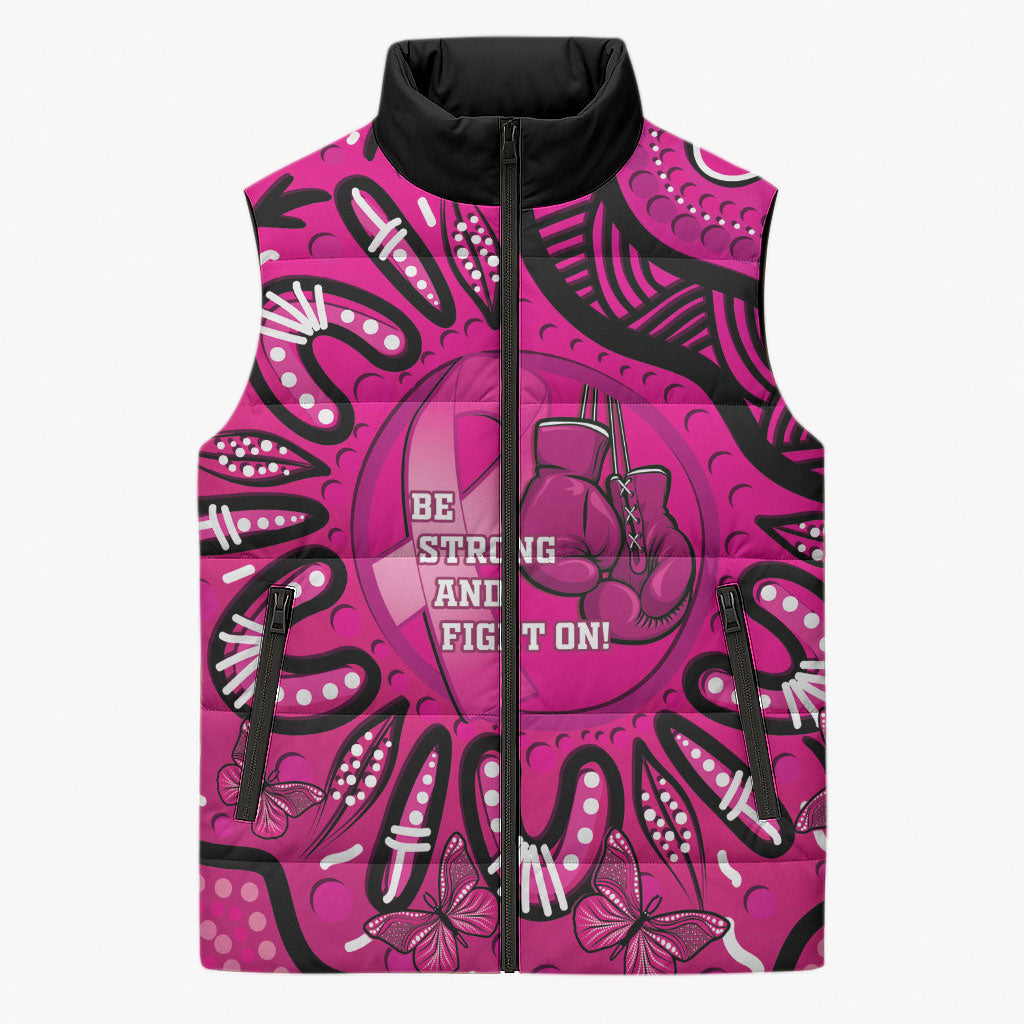 Personalised Australia Breast Cancer Sleeveless Puffer Jacket Pink Boxing Ribbon Be Strong And Fight On