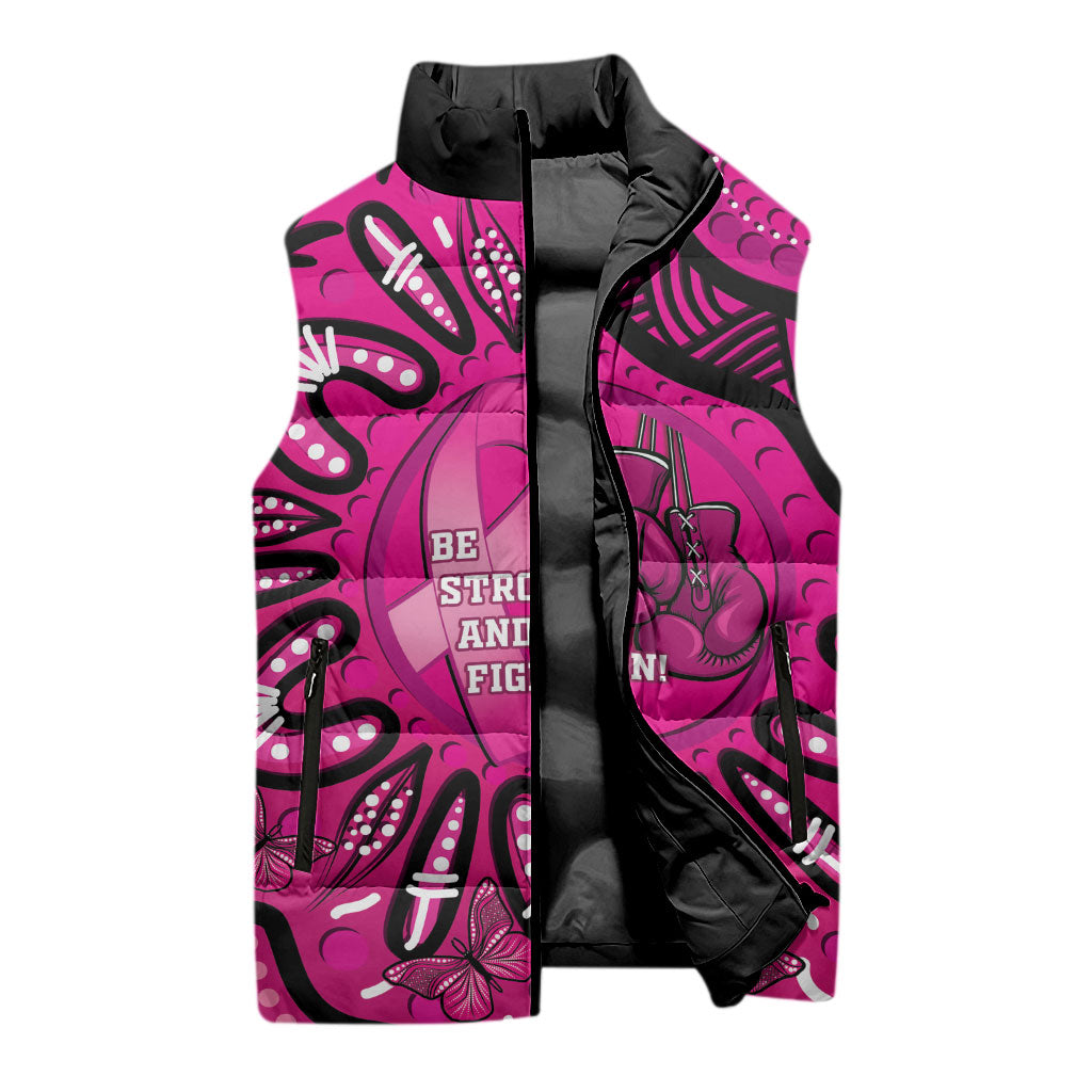 Personalised Australia Breast Cancer Sleeveless Puffer Jacket Pink Boxing Ribbon Be Strong And Fight On
