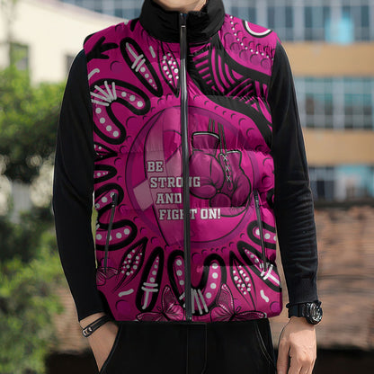 Personalised Australia Breast Cancer Sleeveless Puffer Jacket Pink Boxing Ribbon Be Strong And Fight On