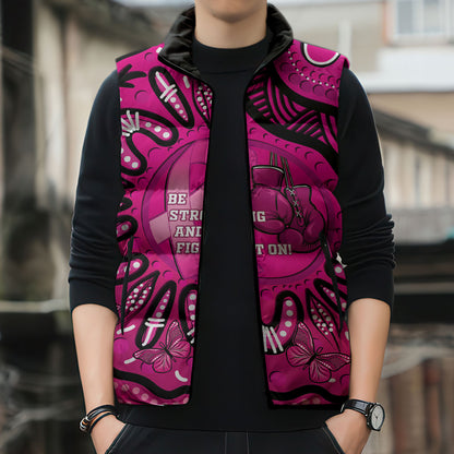 Personalised Australia Breast Cancer Sleeveless Puffer Jacket Pink Boxing Ribbon Be Strong And Fight On