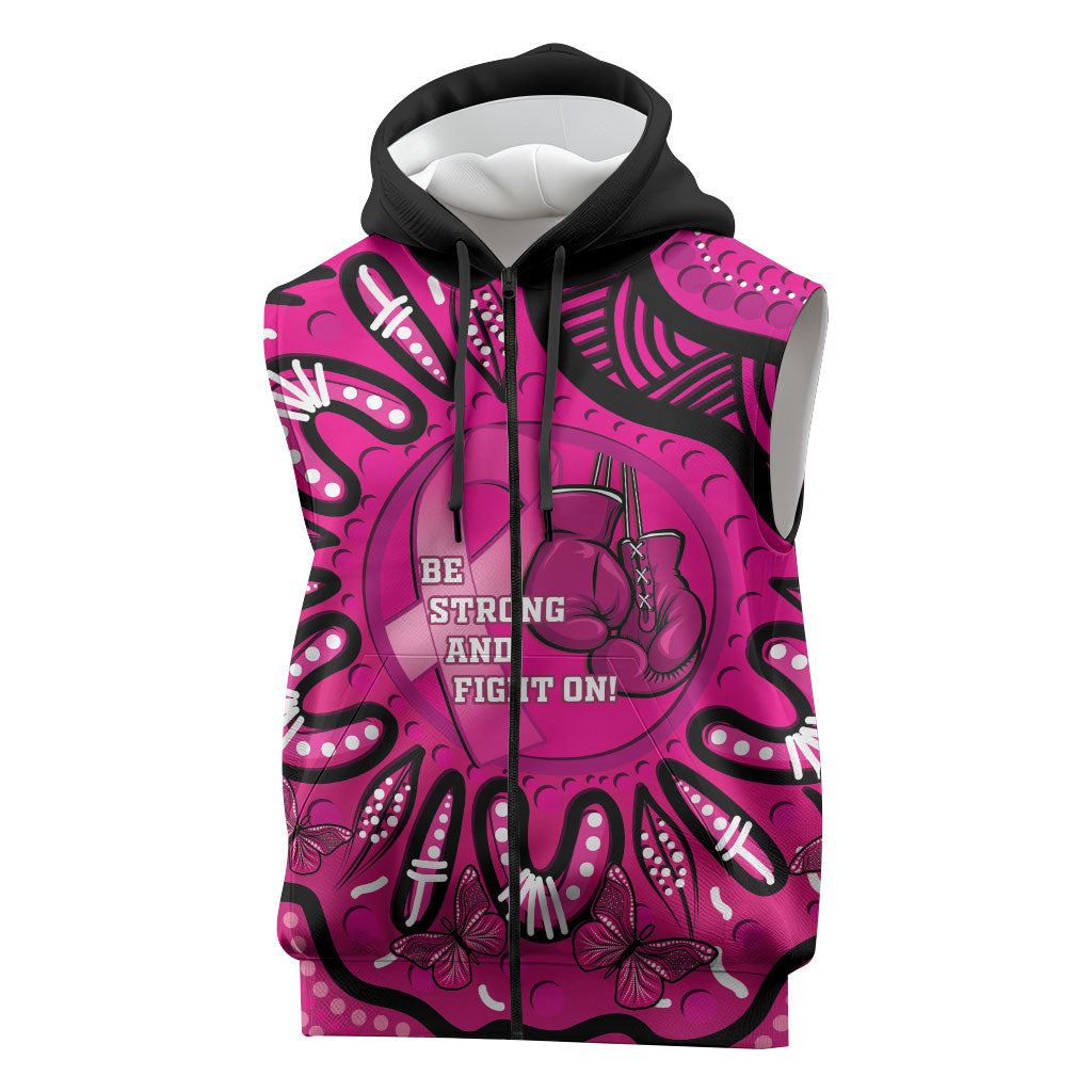 Personalised Australia Breast Cancer Sleeveless Zip Hoodie Pink Boxing Ribbon Be Strong And Fight On