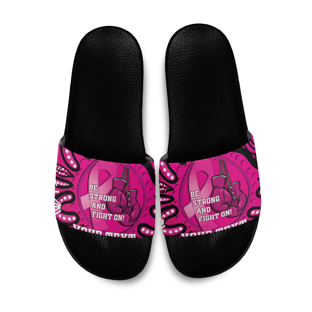 Personalised Australia Breast Cancer Slide Sandals Pink Boxing Ribbon Be Strong And Fight On
