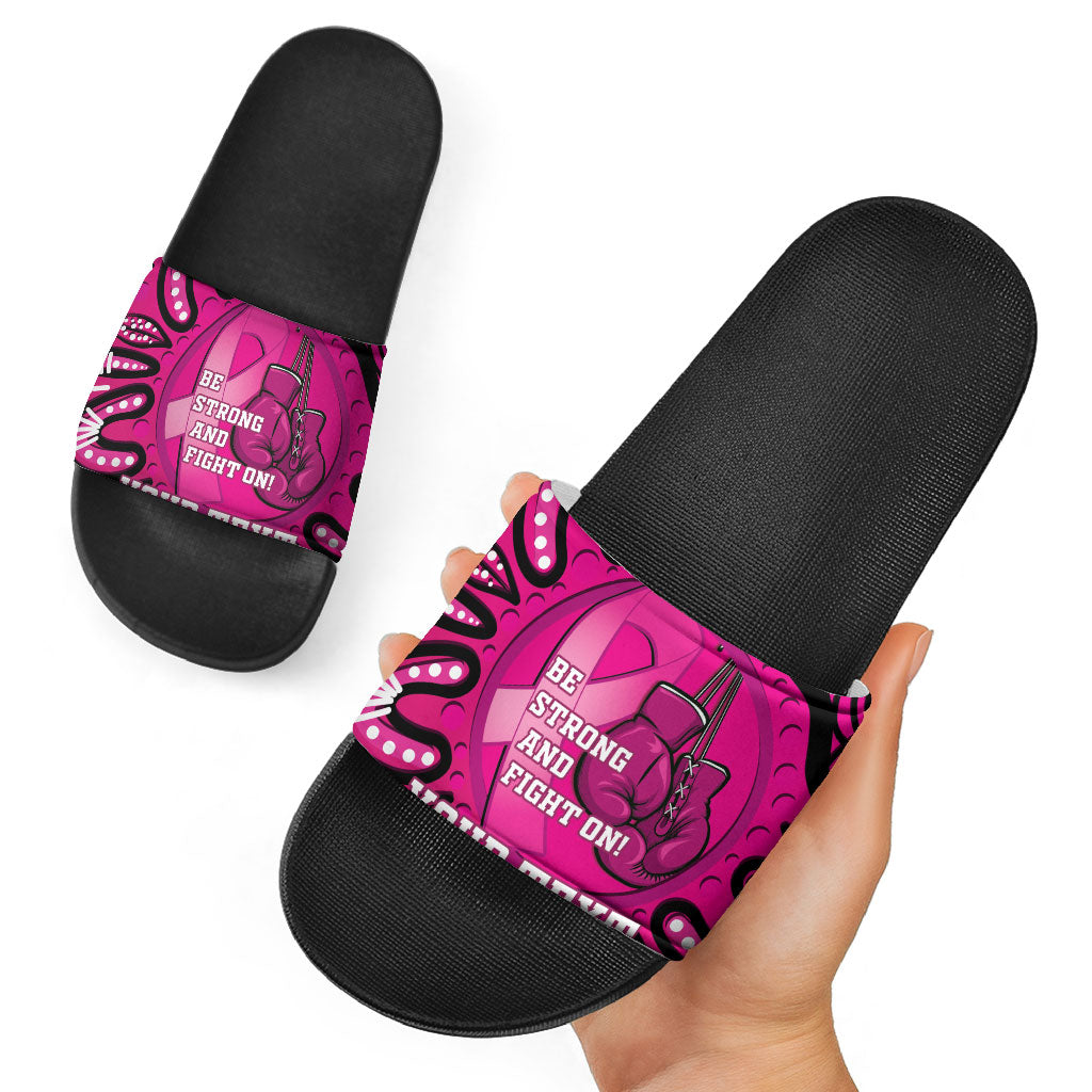 Personalised Australia Breast Cancer Slide Sandals Pink Boxing Ribbon Be Strong And Fight On