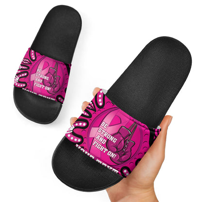 Personalised Australia Breast Cancer Slide Sandals Pink Boxing Ribbon Be Strong And Fight On