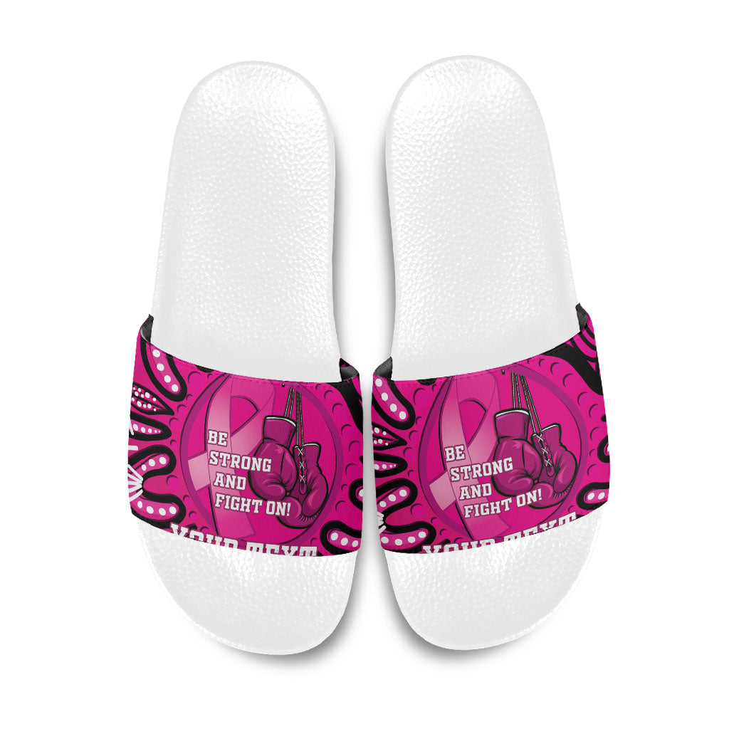 Personalised Australia Breast Cancer Slide Sandals Pink Boxing Ribbon Be Strong And Fight On