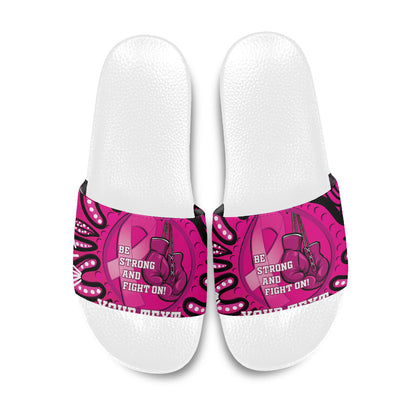 Personalised Australia Breast Cancer Slide Sandals Pink Boxing Ribbon Be Strong And Fight On