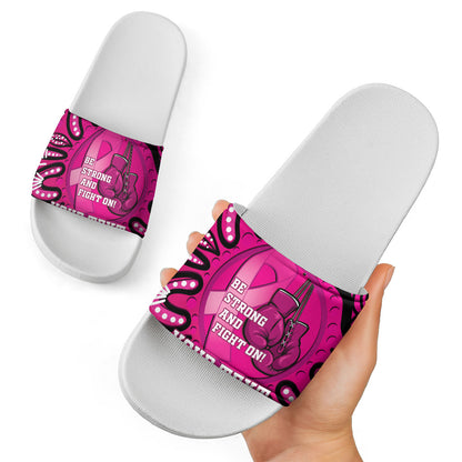 Personalised Australia Breast Cancer Slide Sandals Pink Boxing Ribbon Be Strong And Fight On