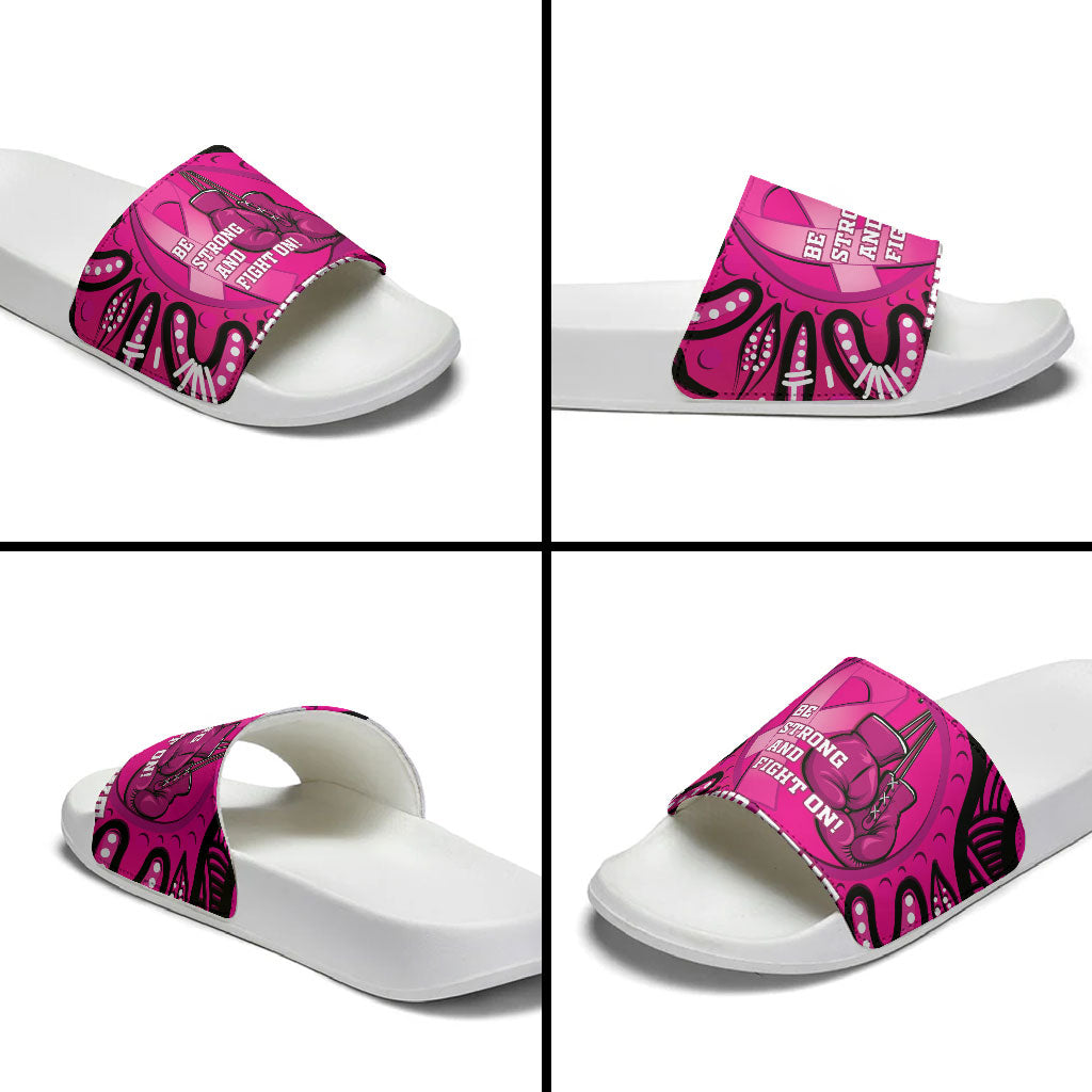 Personalised Australia Breast Cancer Slide Sandals Pink Boxing Ribbon Be Strong And Fight On