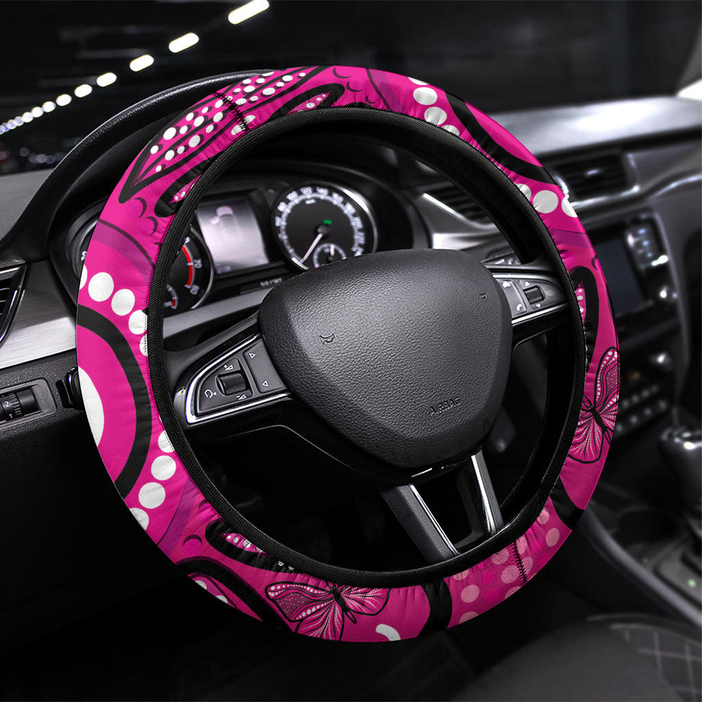 Australia Breast Cancer Steering Wheel Cover Pink Boxing Ribbon Be Strong And Fight On
