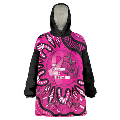 Personalised Australia Breast Cancer Wearable Blanket Hoodie Pink Boxing Ribbon Be Strong And Fight On