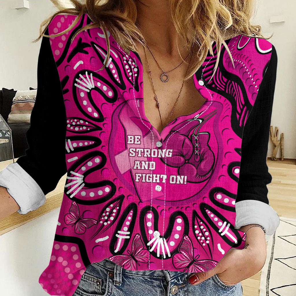 Personalised Australia Breast Cancer Women Casual Shirt Pink Boxing Ribbon Be Strong And Fight On