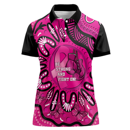 Personalised Australia Breast Cancer Women Polo Shirt Pink Boxing Ribbon Be Strong And Fight On