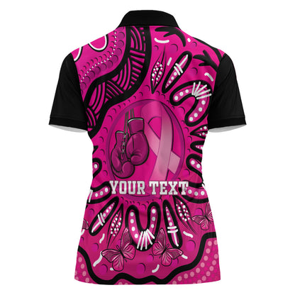 Personalised Australia Breast Cancer Women Polo Shirt Pink Boxing Ribbon Be Strong And Fight On