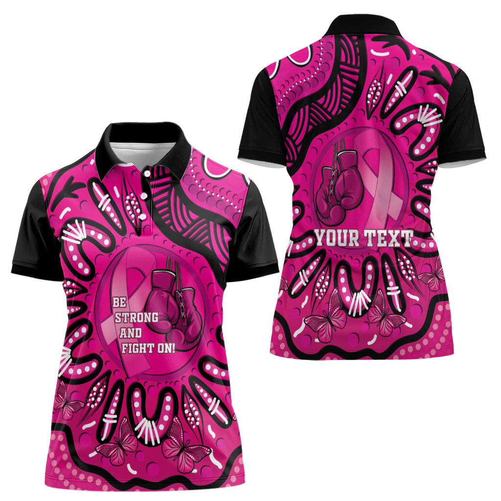 Personalised Australia Breast Cancer Women Polo Shirt Pink Boxing Ribbon Be Strong And Fight On