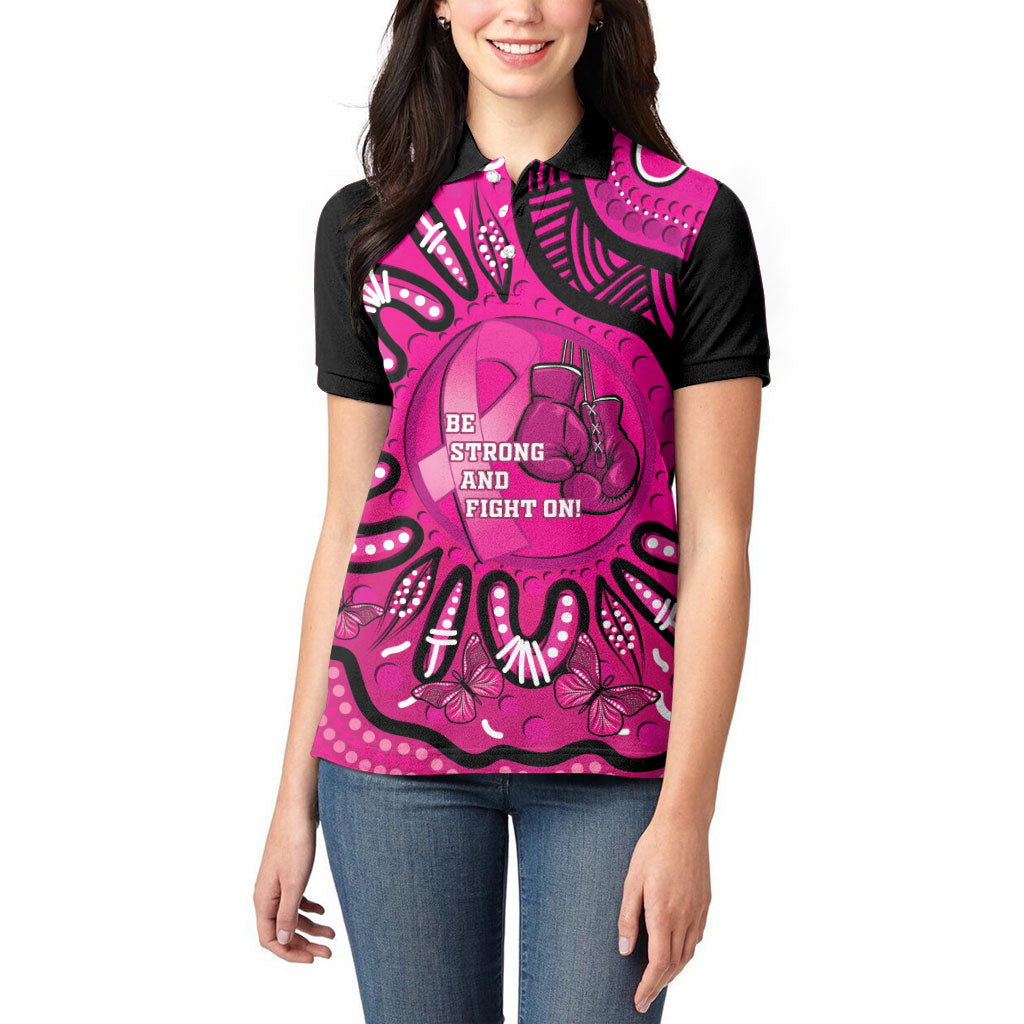Personalised Australia Breast Cancer Women Polo Shirt Pink Boxing Ribbon Be Strong And Fight On
