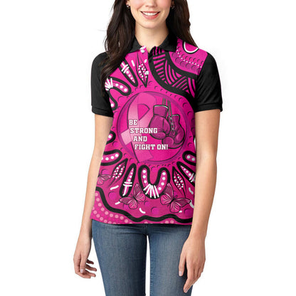 Personalised Australia Breast Cancer Women Polo Shirt Pink Boxing Ribbon Be Strong And Fight On