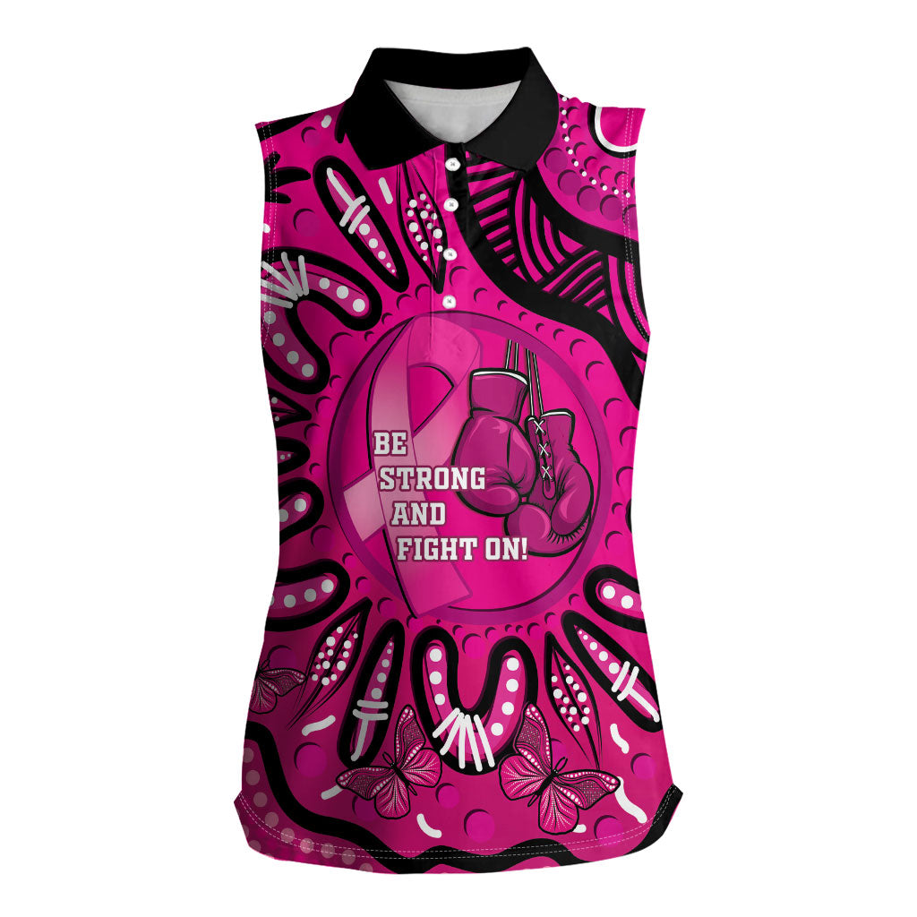 Personalised Australia Breast Cancer Women Sleeveless Polo Shirt Pink Boxing Ribbon Be Strong And Fight On