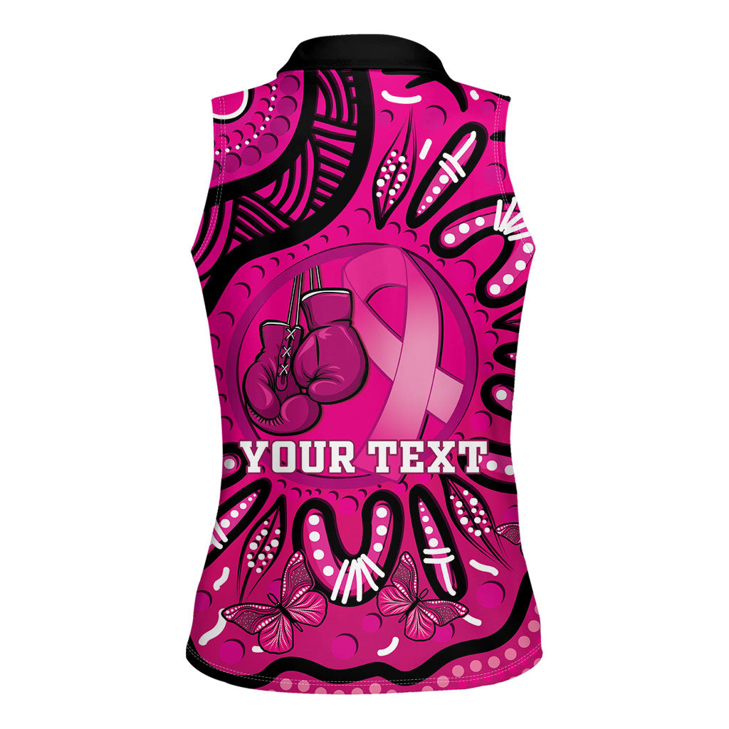Personalised Australia Breast Cancer Women Sleeveless Polo Shirt Pink Boxing Ribbon Be Strong And Fight On