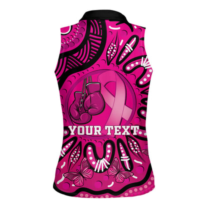 Personalised Australia Breast Cancer Women Sleeveless Polo Shirt Pink Boxing Ribbon Be Strong And Fight On