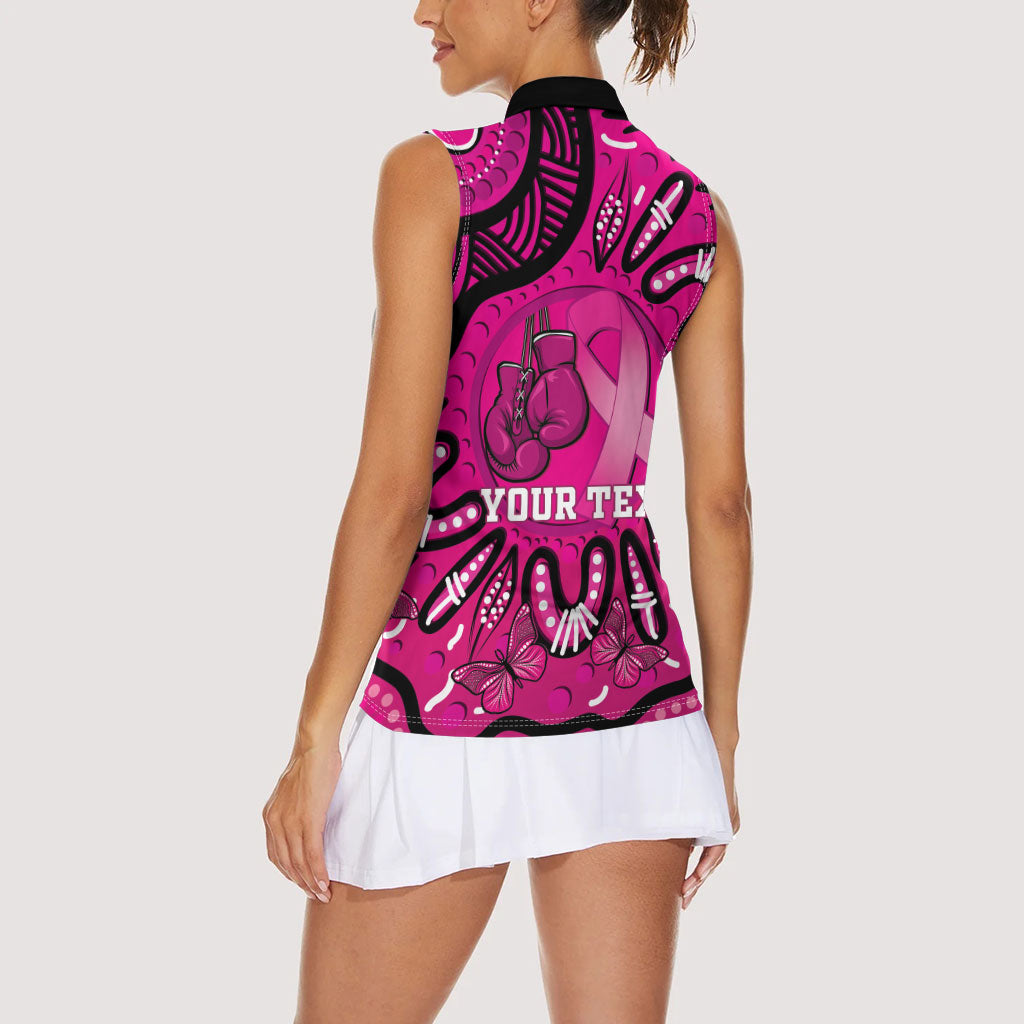 Personalised Australia Breast Cancer Women Sleeveless Polo Shirt Pink Boxing Ribbon Be Strong And Fight On