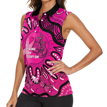 Personalised Australia Breast Cancer Women Sleeveless Polo Shirt Pink Boxing Ribbon Be Strong And Fight On