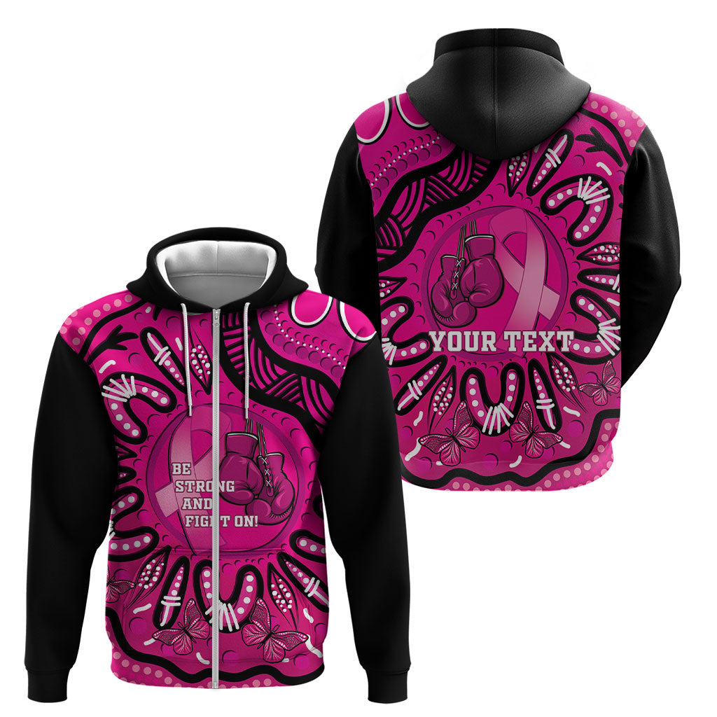 Personalised Australia Breast Cancer Zip Hoodie Pink Boxing Ribbon Be Strong And Fight On