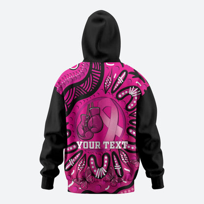 Personalised Australia Breast Cancer Zip Hoodie Pink Boxing Ribbon Be Strong And Fight On