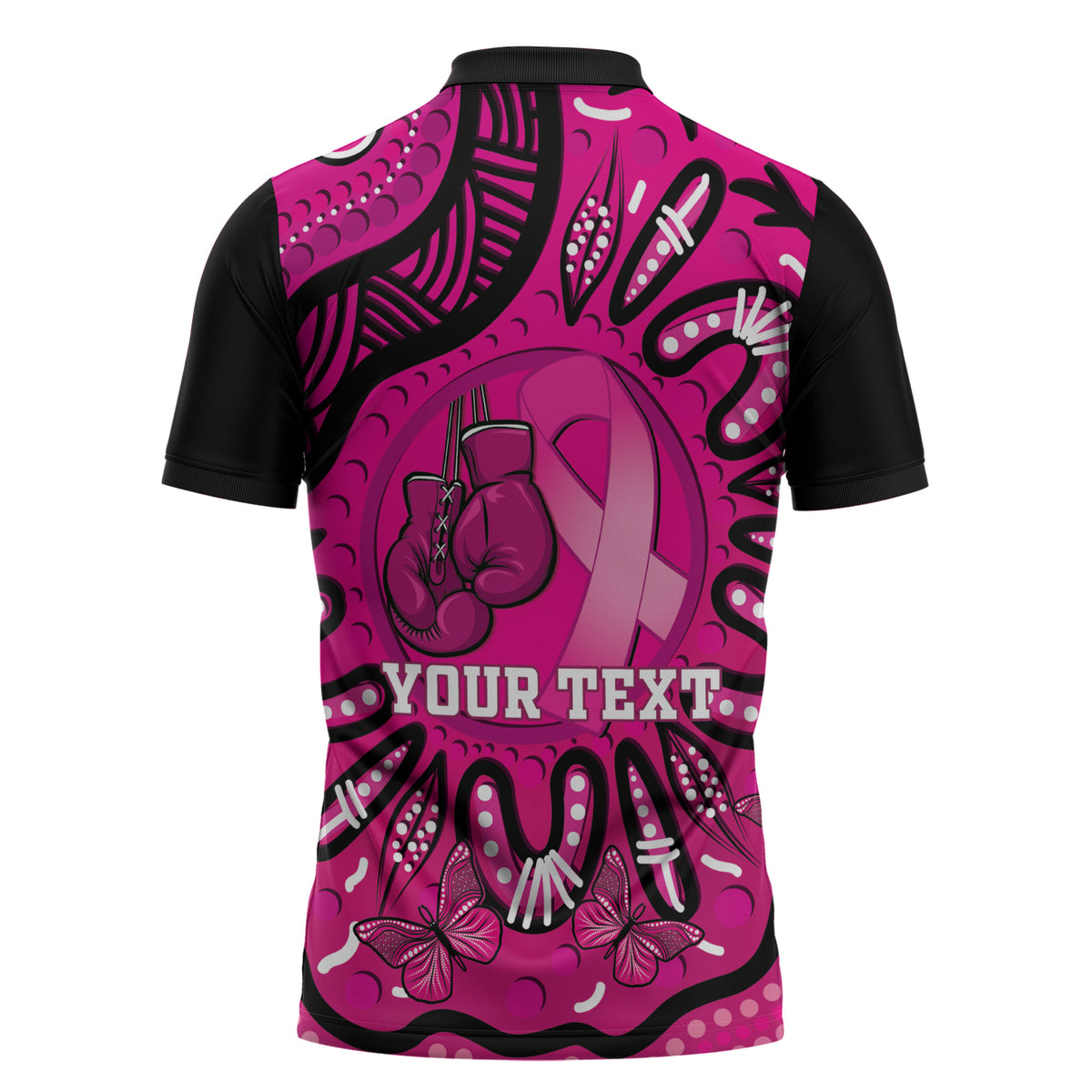 Personalised Australia Breast Cancer Zipper Polo Shirt Pink Boxing Ribbon Be Strong And Fight On