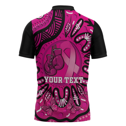 Personalised Australia Breast Cancer Zipper Polo Shirt Pink Boxing Ribbon Be Strong And Fight On