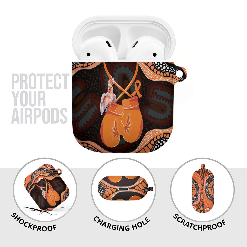 Australia Leukemia Support AirPods Case Aussie Cockatoo Fight Boxing Gloves Aboriginal Art