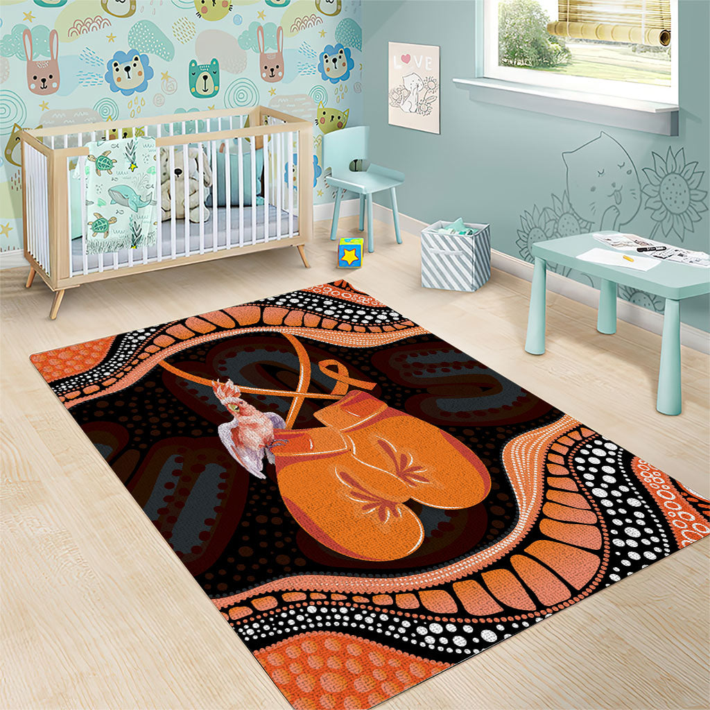 Australia Leukemia Support Area Rug Aussie Cockatoo Fight Boxing Gloves Aboriginal Art