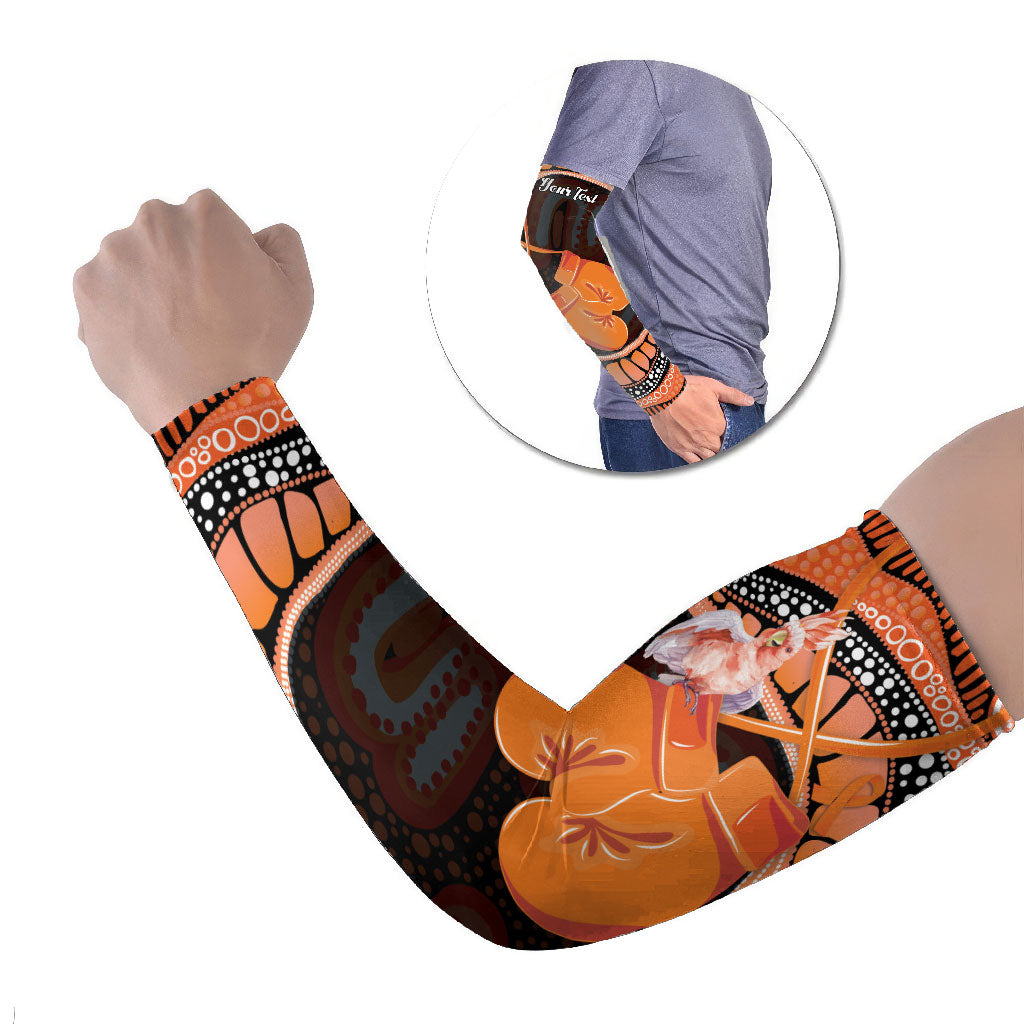 Personalised Australia Leukemia Support Arm Sleeves Aussie Cockatoo Fight Boxing Gloves Aboriginal Art