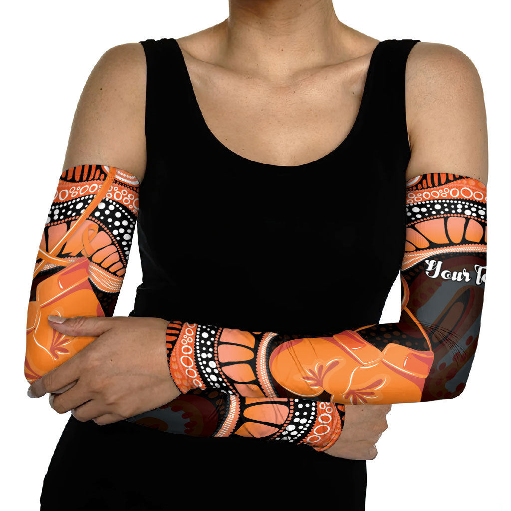 Personalised Australia Leukemia Support Arm Sleeves Aussie Cockatoo Fight Boxing Gloves Aboriginal Art